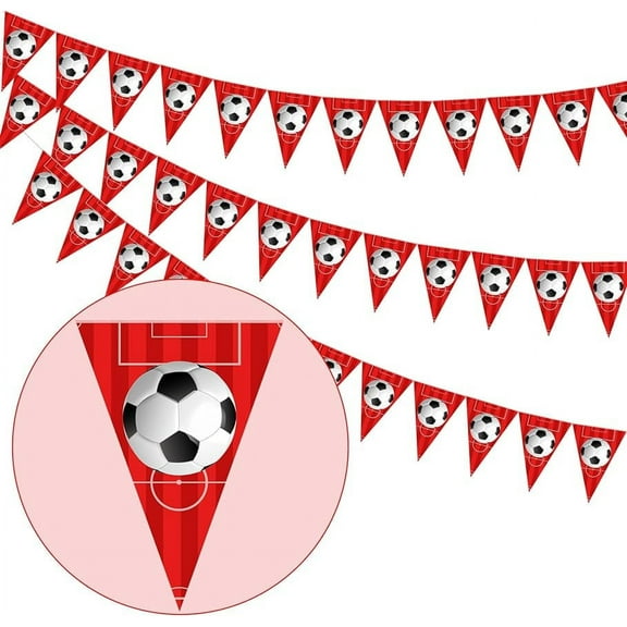 Football Birthday Decorations Red and White - 3 Pack Football Theme Triangle Flag Banner, Red Football Bunting Banner, Soccer Birthday Party Decorations for Boys 5/6/7/8/9/10/11th Birthday