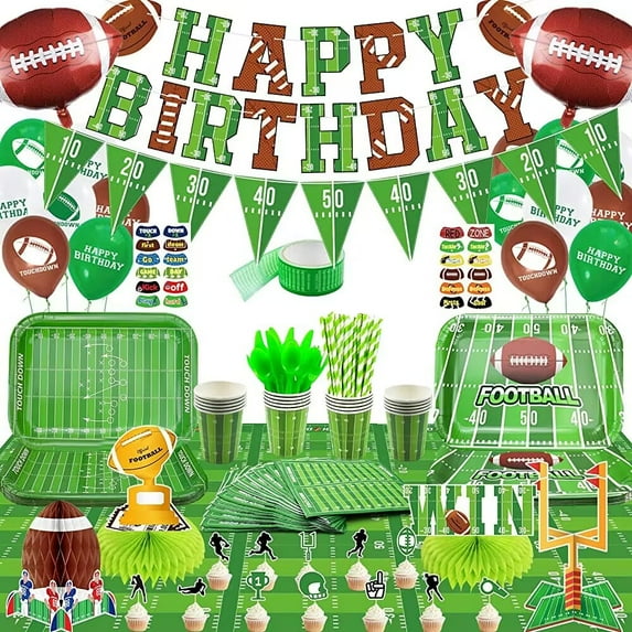 Football Birthday Party Decorations, Football Party Decor for Birthday, Football Plates, Balloons, Banners, Cups, Napkins, Tablecloths, Table Centerpieces, Cutlery, Serves 20