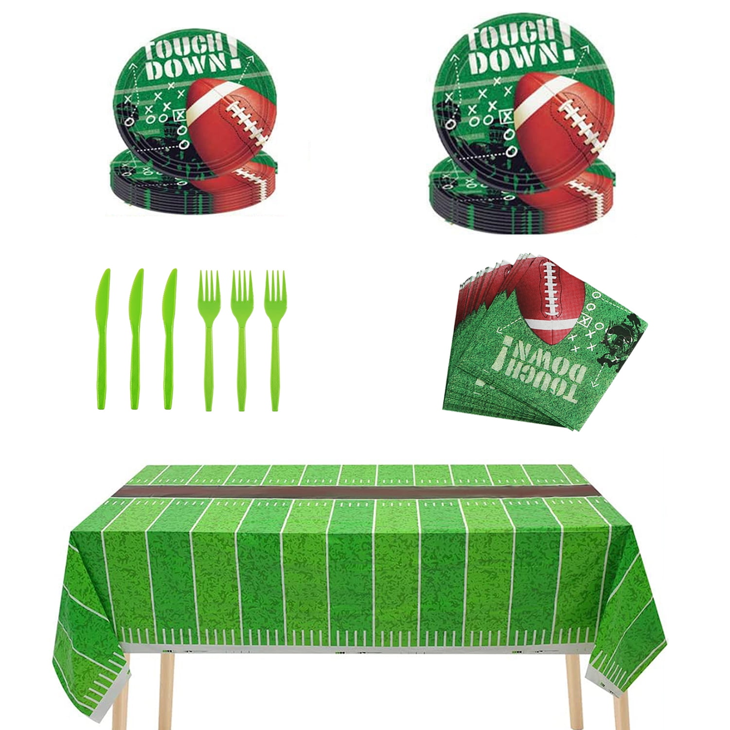 Football Birthday Party Supplies,Disposable Football Party Tableware Set - Paper Plates,Napkins,Plastic Forks Knives,Tablecloths,Super Bowl Football Party Decorations,24 Guests