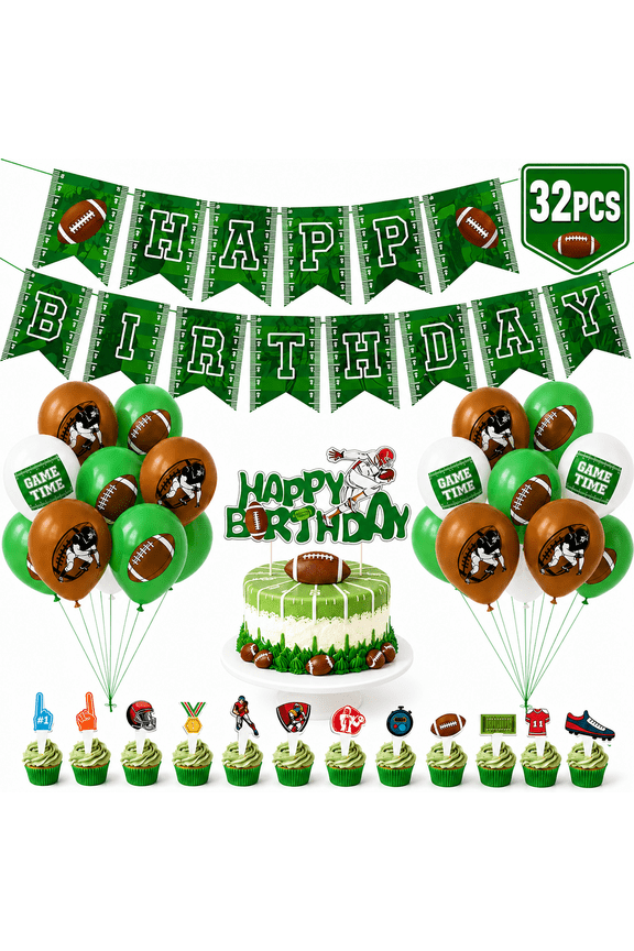 Football Birthday Party Decorations Football Birthday Banner Cake Topper for Touchdown Sports Bowl Game Day Football Party Favors 32Pcs Set 1
