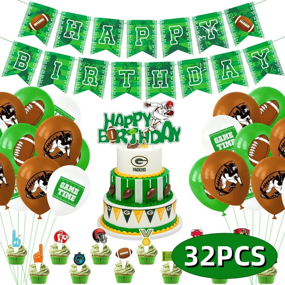 Football Birthday Party Decorations Football Birthday Banner Cake Topper for Touchdown Sports Bowl Game Day Football Party Favors 32Pcs Set 1