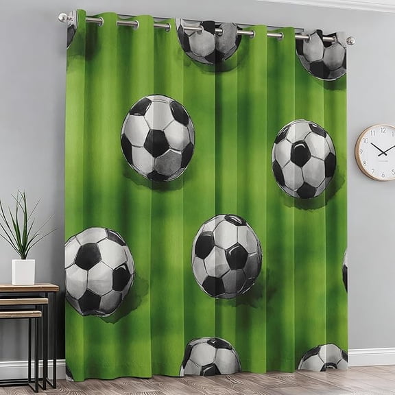 Football Blackout Curtains & Home Decor, Sports Theme Curtains for Bedroom Living Room Decor, Soccer Thermal Insulated Grommet Drapes 42"W x 84"L (Pack of 2)