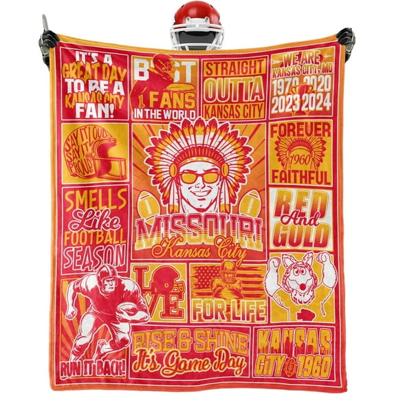 Football Blanket 60" x 50" Football Fan Gifts for Men Women Kids Team Color Soft Football Style Sofa Couch Bed.