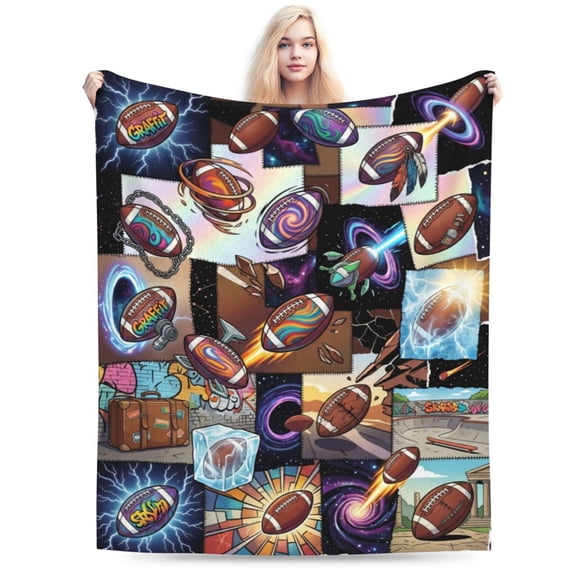 Football Blanket, American Football Flannel Throw Blanket for Couch Bed, Soft Sports Blanket for Football Fans Home Decor 50x40