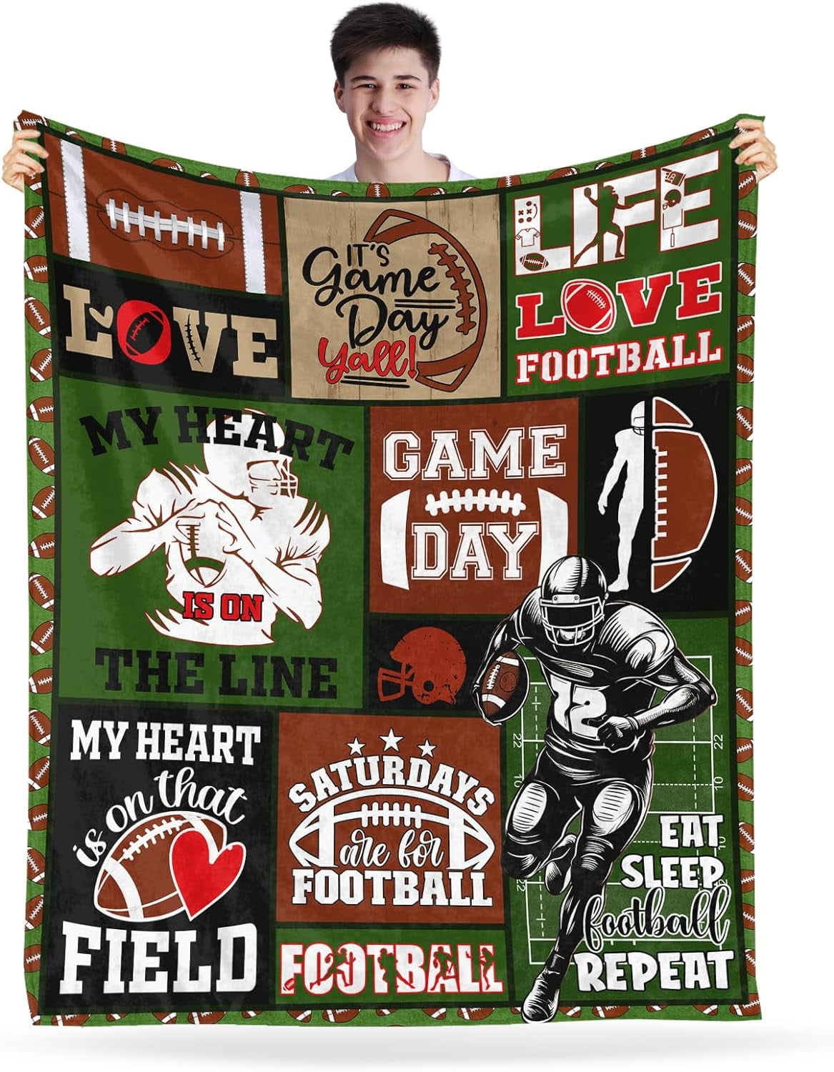 Football Blanket Football Gifts for Boys Men Sports Football Flannel Fleece  Blanket Football Lover Gifts American Football Pattern Soft Cozy Throw  Blanket Football Team Gifts for Teens Adult 40\, image size:1167x1500