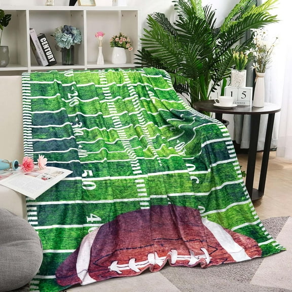 Football Blanket Gifts for Boys Girls Football Lovers, Green Football Throw Blanket Super Soft Travel Bed Sofa Blankets for Sport Fans Kids Adults Player Coach, 50 × 60 inch