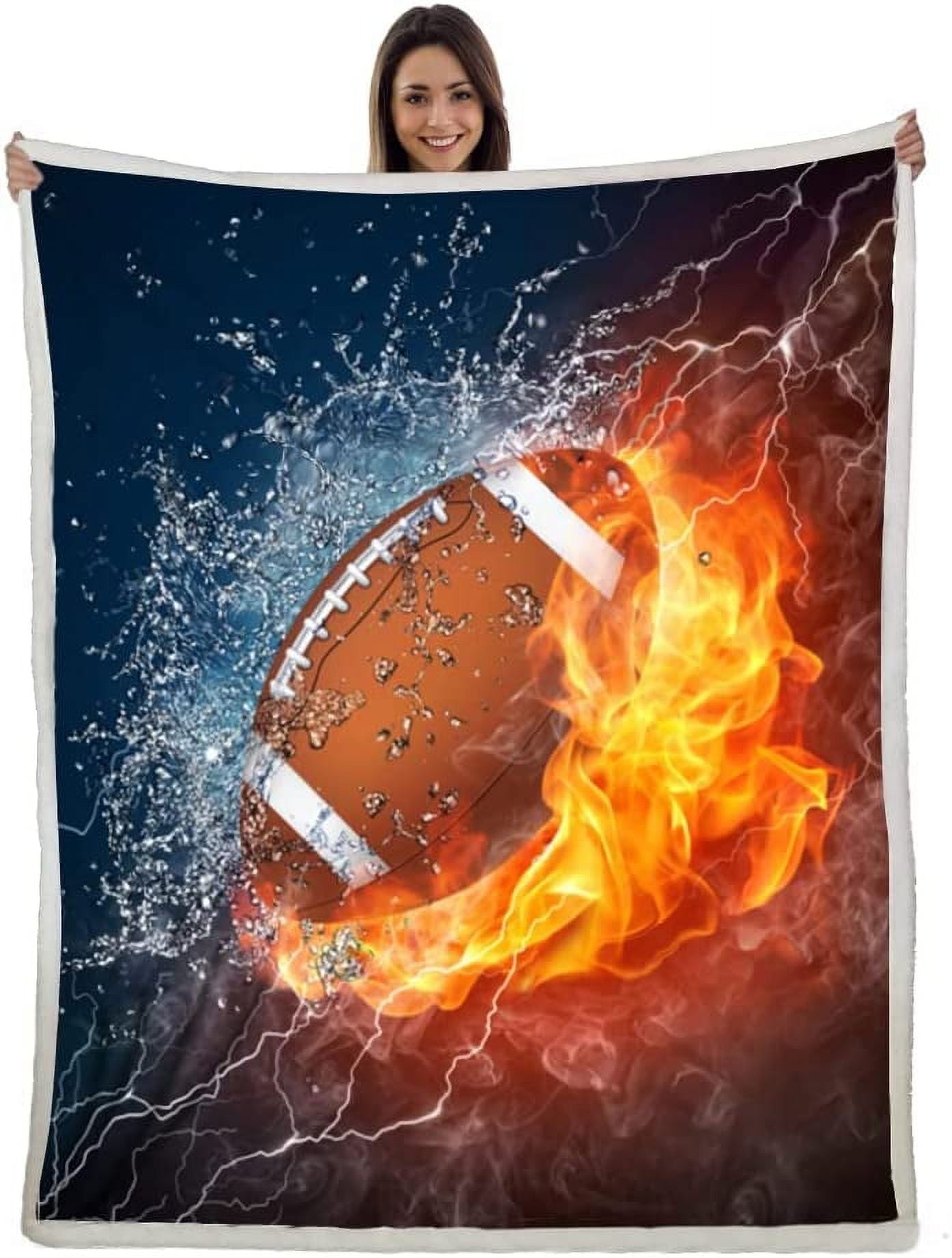 Football Blanket Soft Cozy Sherpa Water and Fire Sport Throw Blankets Football Gifts for Boys Kids Adult Plush Blanket for Couch Bed Sofa Home Decor(American Football,50"×60")