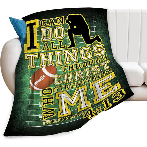 Football Blanket Sprots Gifts Cozy Fleece Flannel Christian Bible Verses Throw Blanket Soft Warm Plush Bedding Football Stuff Room Decor Gift for Couch Sofa Bed for Men Women Boys Girls Kids 60"X80"