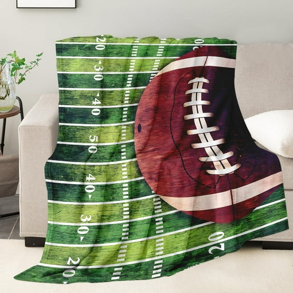 Football Blanket for Boys Football Lover Gift Ideas Soft Fleece Throw Blanket Green Football Stuff Bedroom Decor - 50x60 Inch