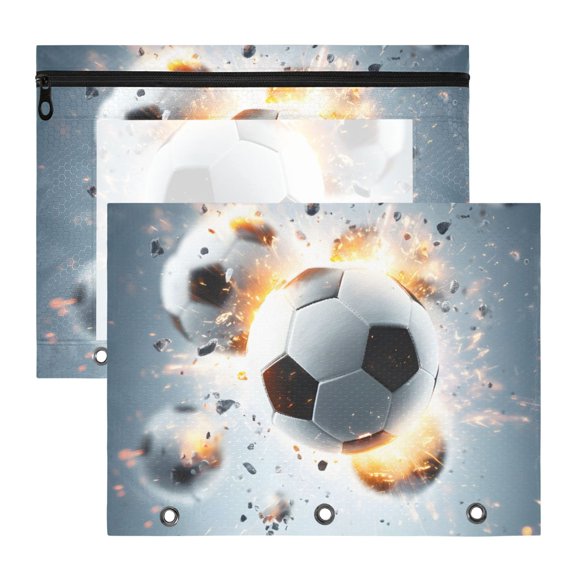 Football Blast 3-Ring Binder Pouches A4 Size Zipper Pocket File Storage 2 Packs