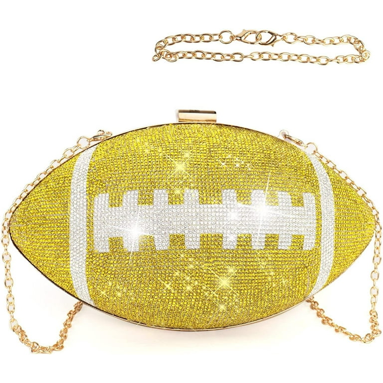 Football Bling Purse Rhinestone Clutch Purses for Women Crystal Ball Purse  Rugby Ball Shaped Bag with Shoulder Chain
