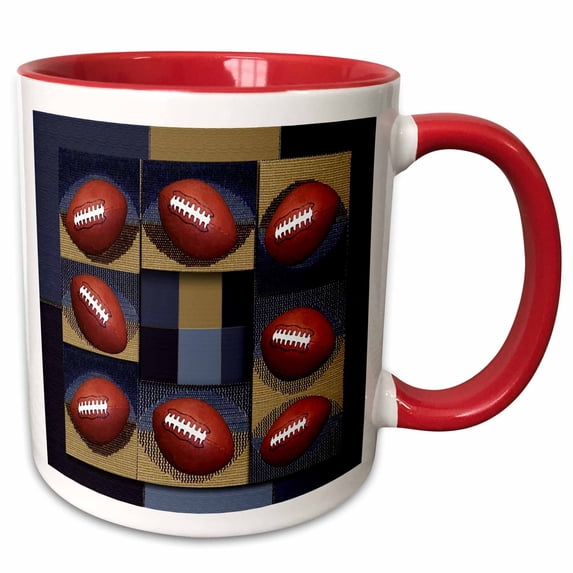3drose, Football, Blue and Tan Design, 15oz Two-tone Red Mug