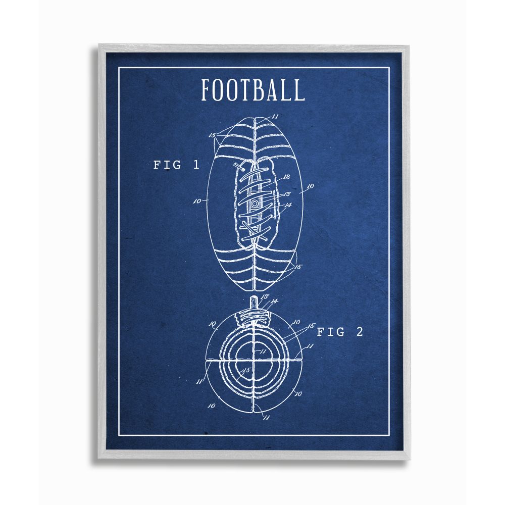 Football Blueprint Vintage Sports Design Gray Farmhouse Rustic Framed Giclee Texturized Art by Daphne Polselli
