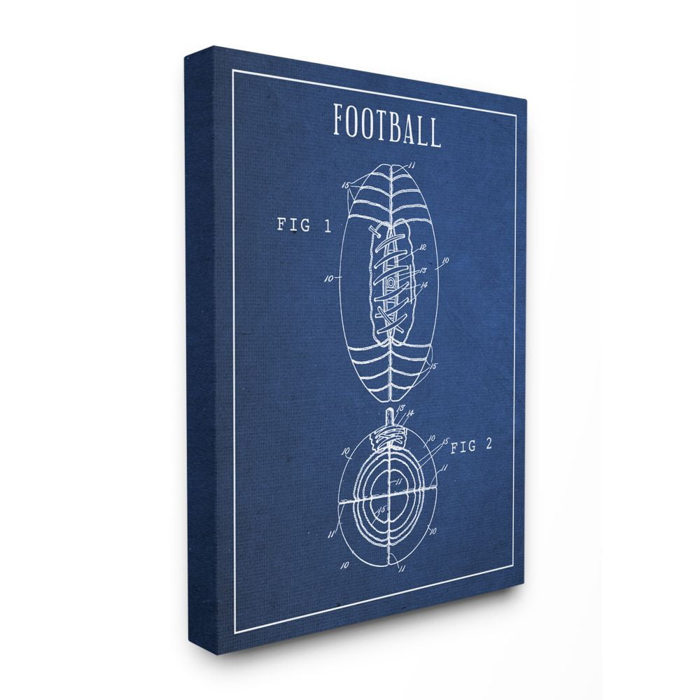 Football Blueprint Vintage Sports Design Stretched Canvas Wall Art by Daphne Polselli