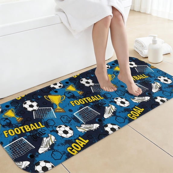 Watering Mat Football and Boot Navy Pattern Non-Slip Bath Mat, Kitchen Floor Mat ...