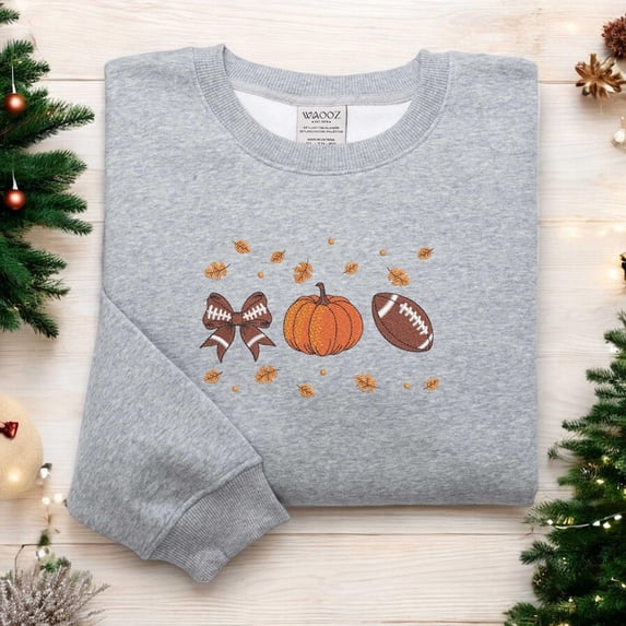 Football Bow Embroidered Sweatshirt, Football Bow Sweatshirt Q