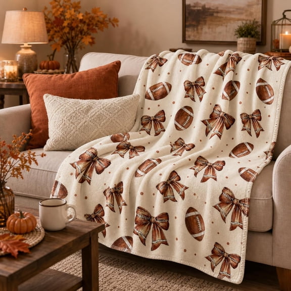 Football Bow Fall Throw Blanket