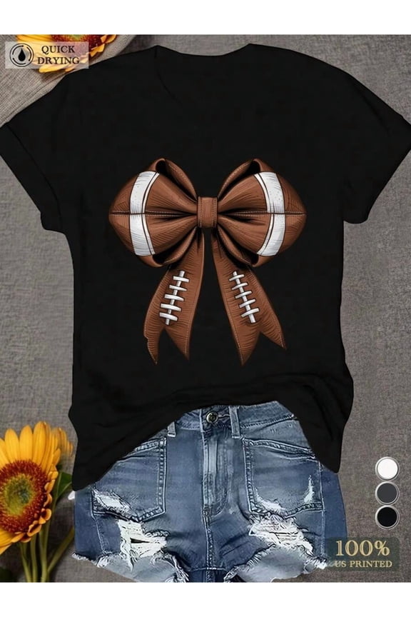 Football Bow Illustration Women'S Sports Short Sleeve T-Shirt