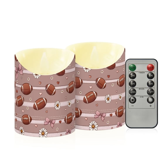 Football Bow Pattern Flameless Candles 2 PCS with Remote Realistic Moving Flame LED Tapered Pillar Set for Home Decor