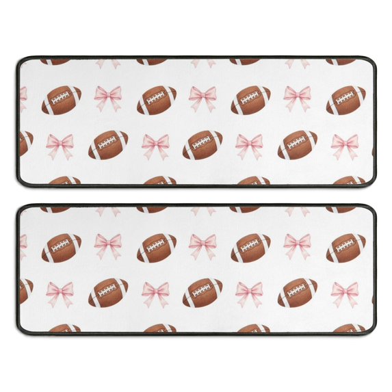 Football Bow Pink Pattern Anti Fatigue Kitchen Rugs Set Of 2, Non Slip Washable Decorative Floor Mats for Sink Laundry and Home Use, 17"x47"