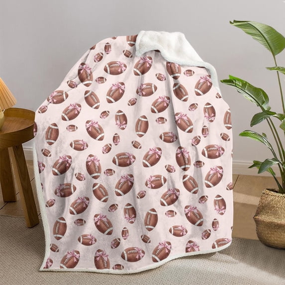 Football Bow Pink Pattern Soft Sherpa Fleece Throw Blanket, Warm Cozy Plush Blanket for Sofa Bed Couch, All Season, 30"x40"
