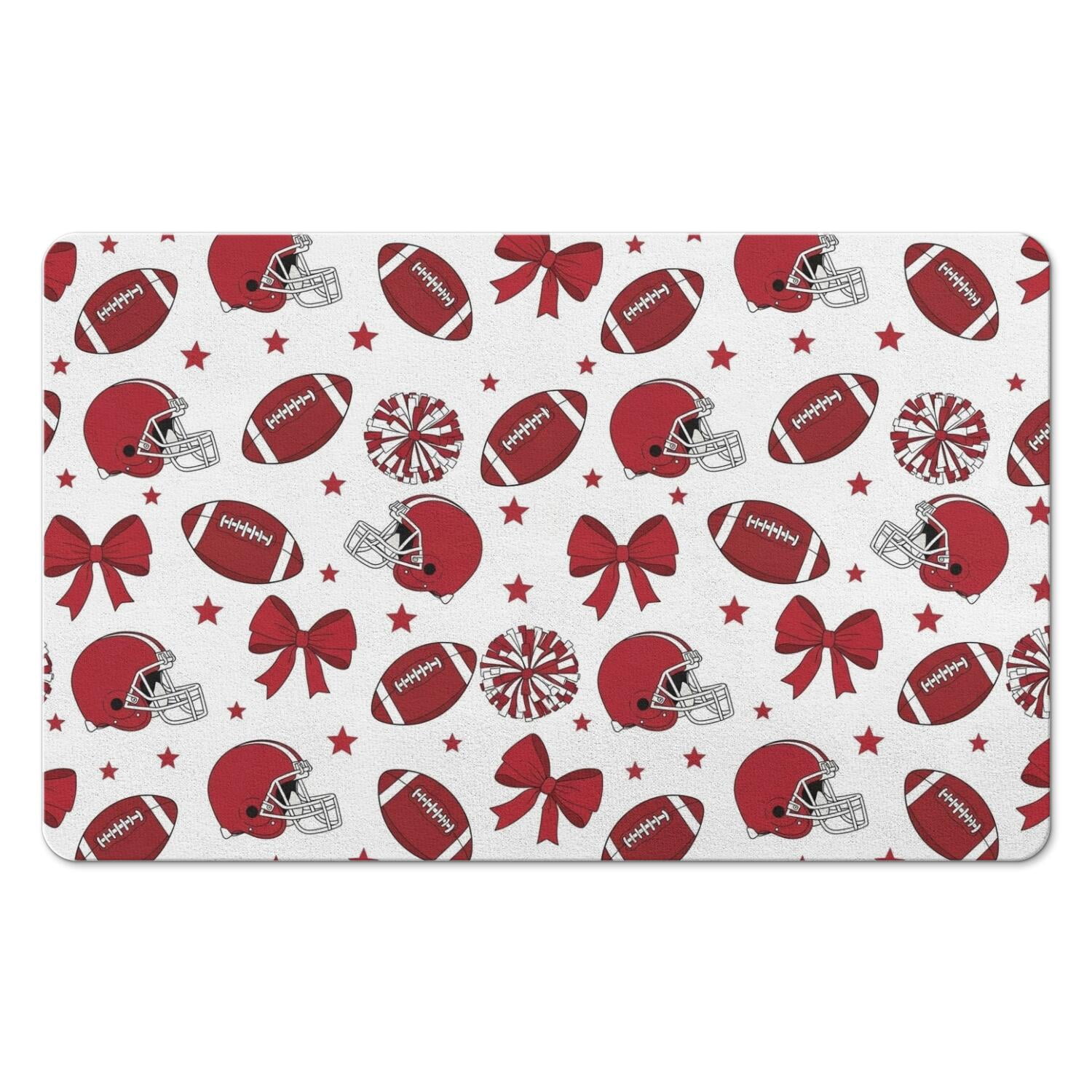 Red Sanitize Sign Football Bow Red Pattern Diatomite Bath Mat, Kitchen Absorbent Mat with ...