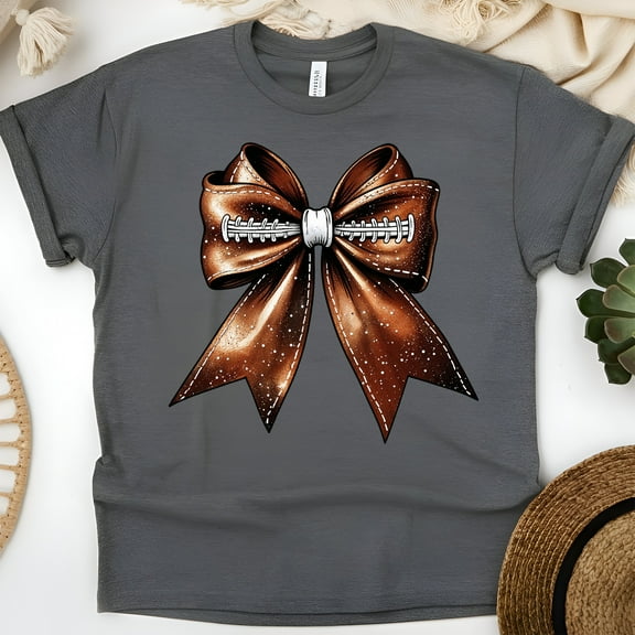 Football Bow Shirt | Classic Game Day Bow Graphic Tee for Women, Dark Heather, Size 3XL