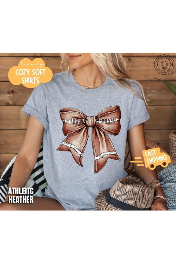Football Bow Shirt Coquette Football Shirt Cute Game Day Shirt For Team Mom Shirt For Football Games Fan Gift Football Team Spirit T-Shirt