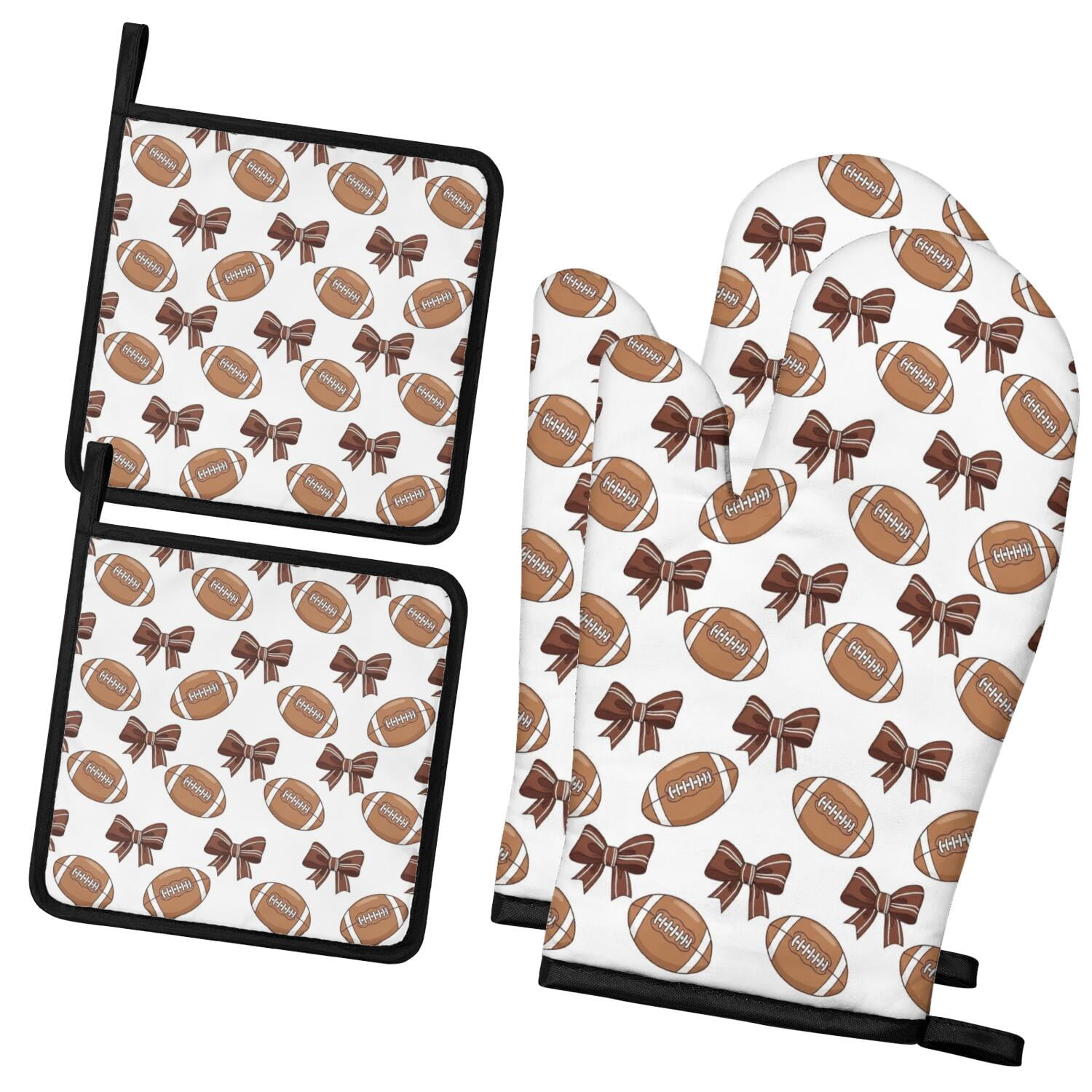 Bbq Banner Examples Football Bow White Pattern 2 Pack Oven Mitts Pot Holders Set, BBQ Heat ...