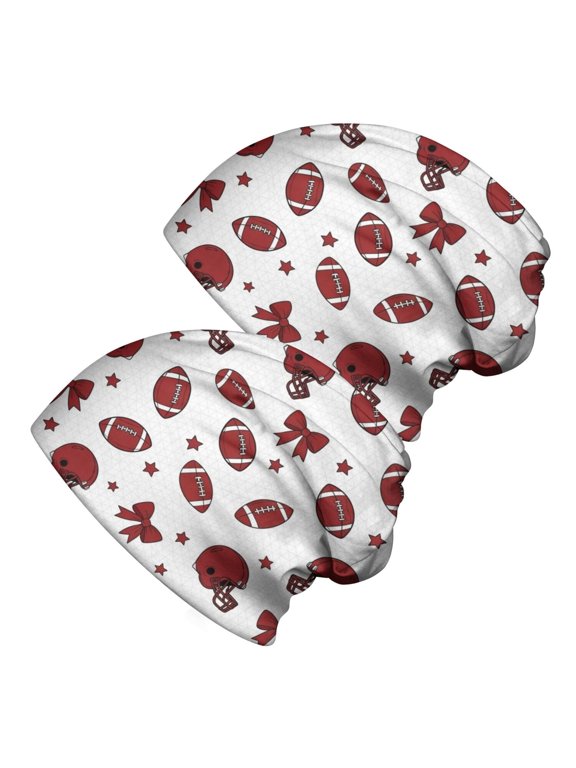 Football Bow White Pattern 2 Pack Slouchy Beanie Hat, Sleep Head Cover with Stretchy Fabric & Soft Texture, Lightweight Flexible Gifts for Birthday Christmas Thanksgiving