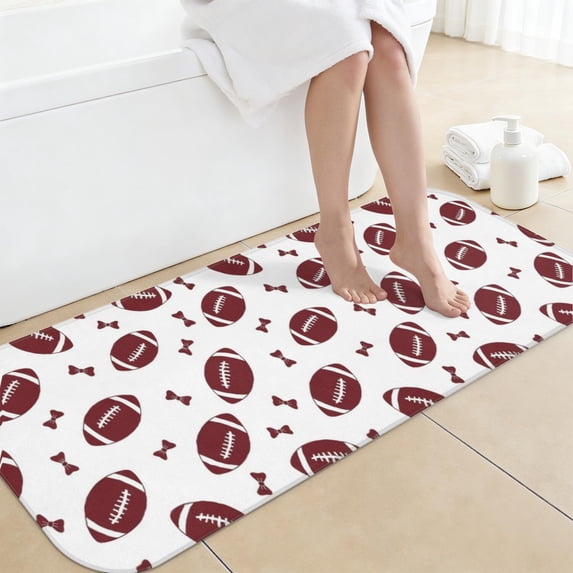 Football Bowtie Red Pattern Non-Slip Bath Mat, Bedroom Area Mat with ...