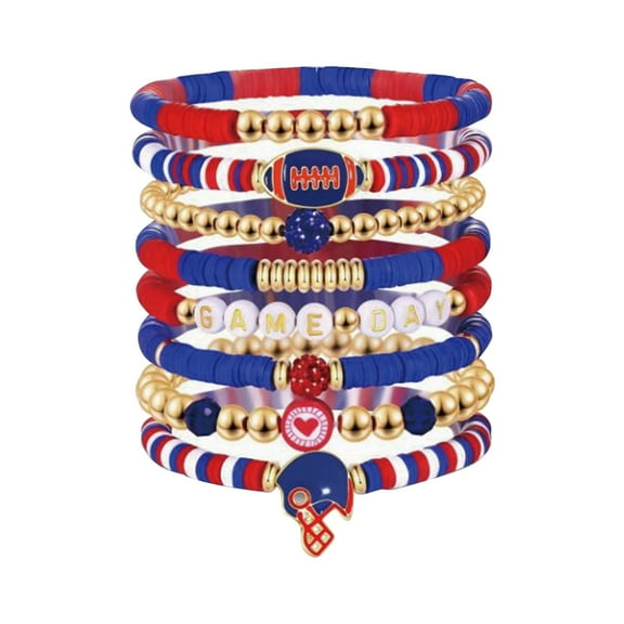Football Bracelet Layer Stackable Bracelet Heart Letter Friendship Stretch Bracelet Set Bracelet Set (B E)