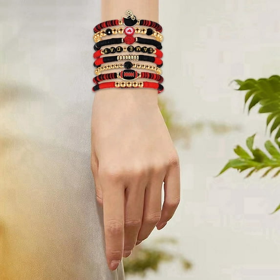 Football Bracelet Layer Stackable Heart Letter Friendship Stretch Bracelet Set for Accessories Lovers