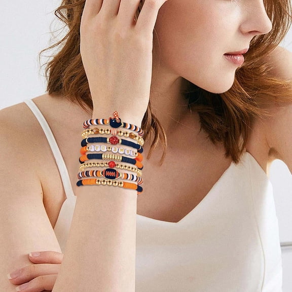 Football Bracelet Layer Stackable Heart Letter Friendship Stretch Bracelet Set for Accessories Lovers