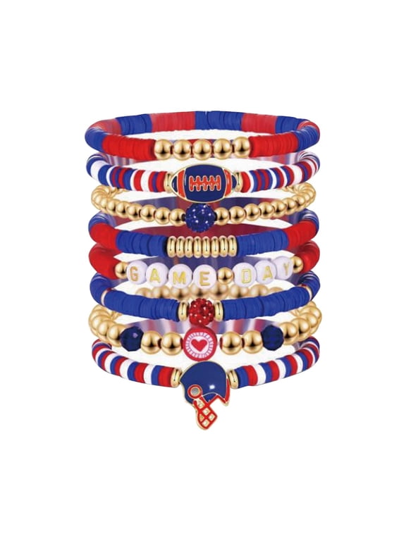 Football Bracelet Stackable Heart Letter Friendship Stretch Bracelet Set for Women Girls Layered Jewelry