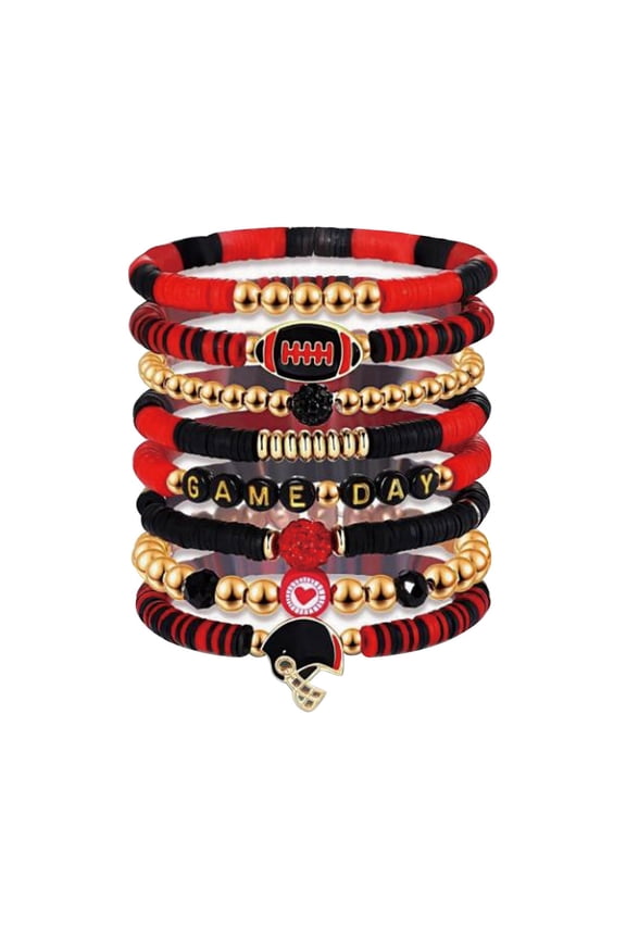Football Bracelet Stackable Heart Letter Friendship Stretch Bracelet Set for Women Girls Layered Jewelry