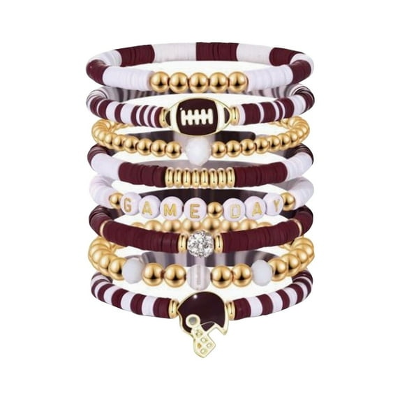 Football Bracelet Layer Stackable Heart Letter Friendship Stretch Bracelet Set for Women Girls Jewelry