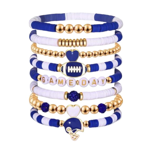 Football Bracelet Stackable Heart Letter Clay Friendship Stretch Bracelet Set for Women Girls Layered Jewelry