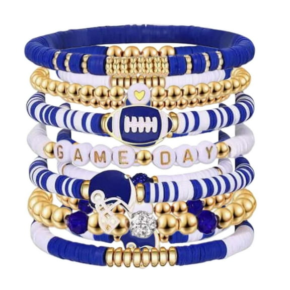 Football Bracelet Stackable Heart Letter Soft Clay Friendship Stretch Bracelet Set for Women Girls Layered Jewelry