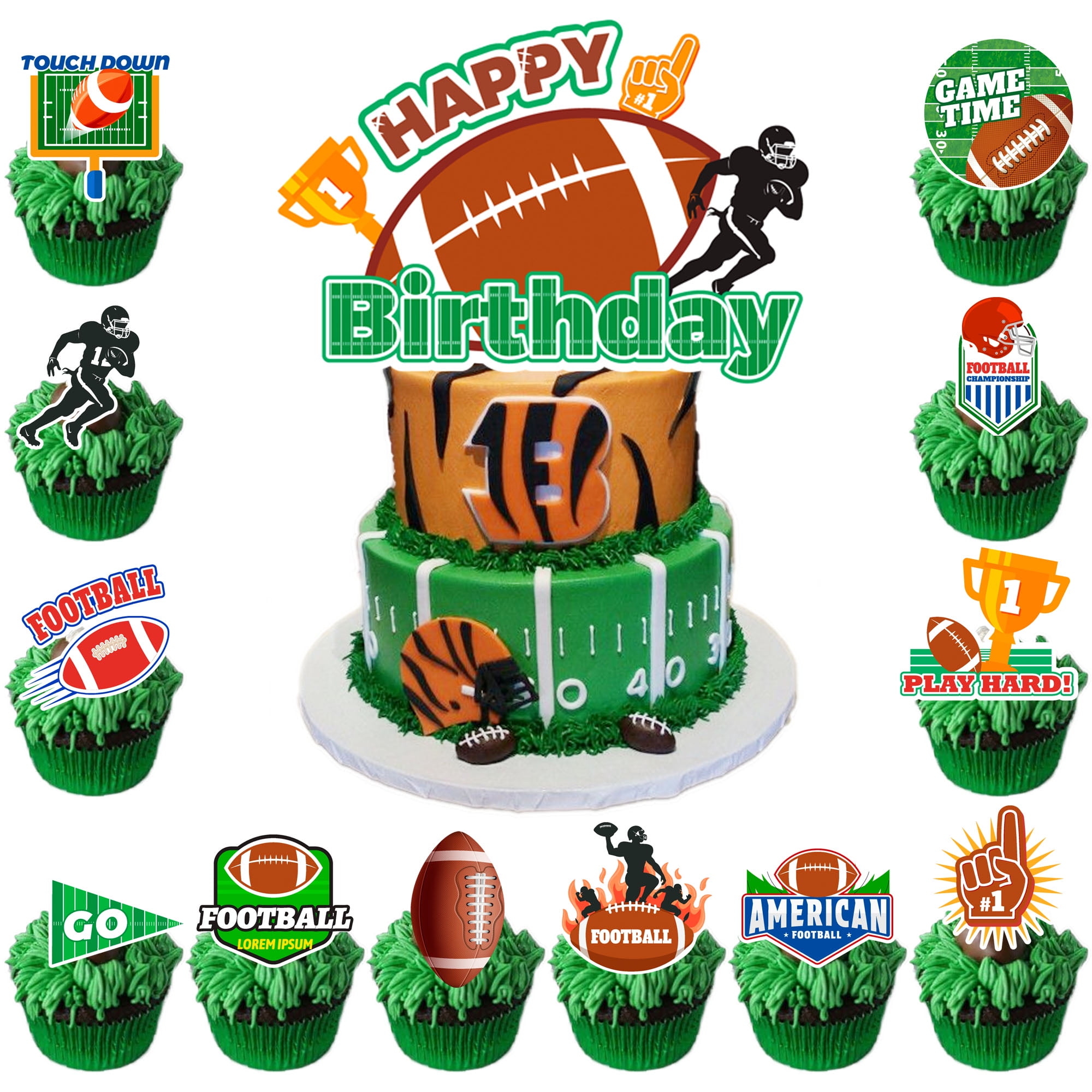 Football Cake Toppers, 12 Pcs Football Cupcake Toppers for Birthday Party Decorations