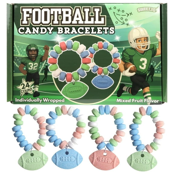 Football Candy Bracelets, Sports Team Party Favors, 24 Count, 10.16 Ounce Box