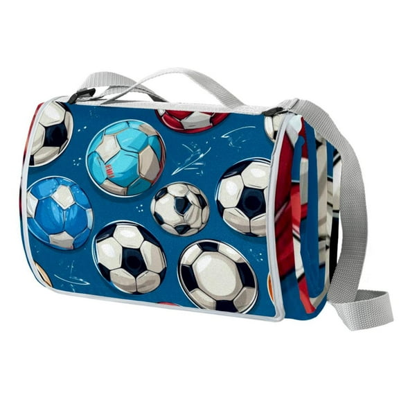 Football Canvas Picnic Mat Waterproof Sandproof Beach Blanket Portable Outdoor Rug 72" x 59" Foldable with Carry Strap for Camping Hiking Travel Grass Green Stripes