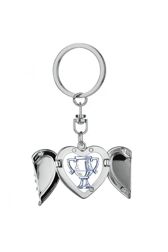 Football Championship Trophy Blue Heart Angel Wing Key Chain Holder