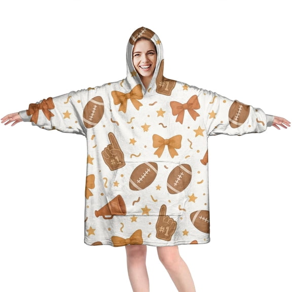 Football and Cheer Goods Pattern Wearable Oversized Blanket,Wearable Blanket Hoodie for Adults,Cozy Hooded Blankets with Super Pockets,Super Warm Fuzzy Pullover for Women & Men