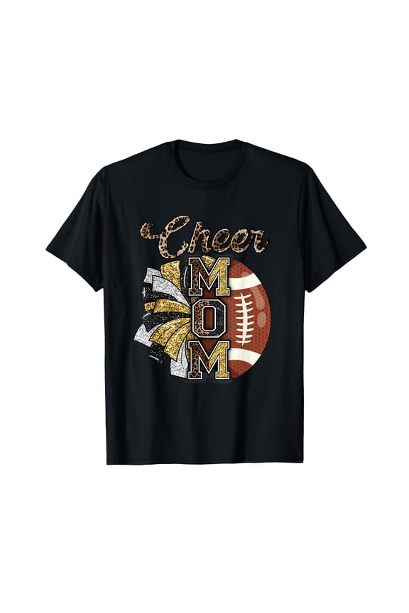 Women's Cheer Mom Football Graphic T-Shirt, Sports Support Short Sleeve Shirt