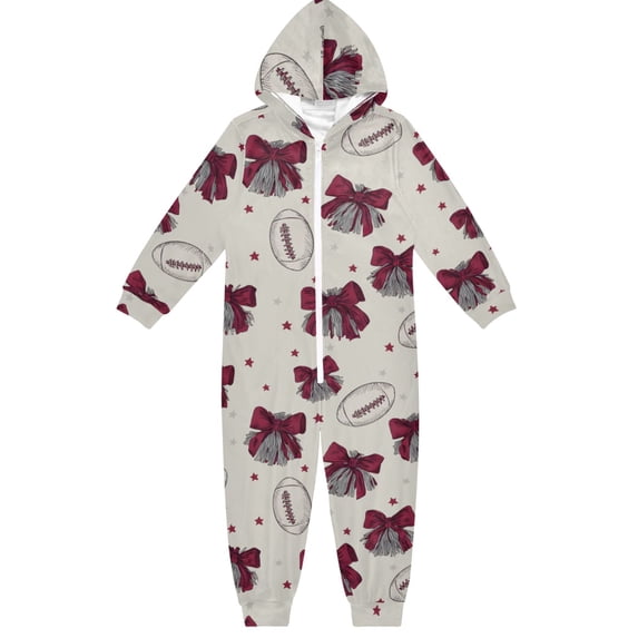 Football Cheerleaders Pattern One Piece Pajamas Soft Jumpsuit Cozy Sleep and Play Romper Zipper and Pockets 5-6T