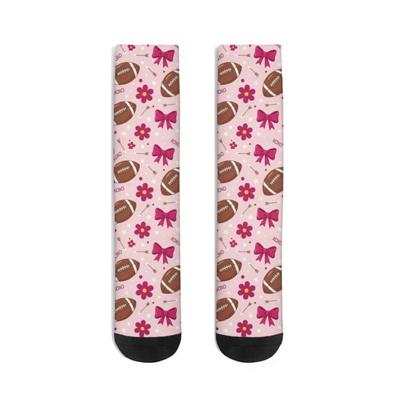 Mid Guy Football Cherry Pink Pattern Men's Mid-calf Crew Socks, Running Sports ...