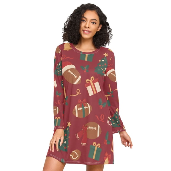 Football Christmas Nightgowns for Women Soft Sleepwear Long Sleeves Ladies Sleepshirt Nightdress