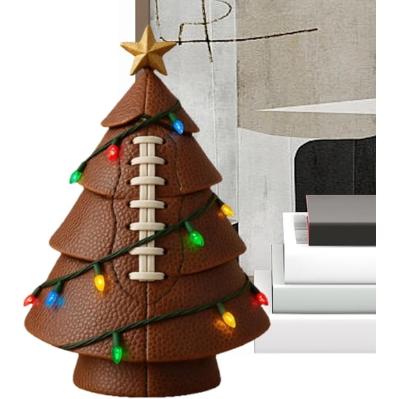 Football Christmas Tree Decor with Star Topper, Perfect for Table Centerpiece, Home, Party & Outdoor Decor, Sports Fan Gift for Holidays, Living Room, Kitchen, Game Room & Yard