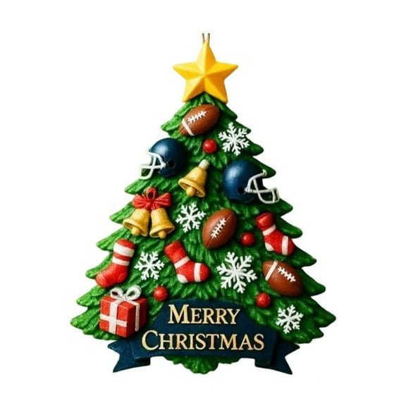 Football Christmas Tree Ornament, Christmas Tree Shape Acrylic Sports Theme Decorative Hanging Ornaments